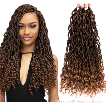 Cheap Wholesale18 inch Long Soft Synthetic Wavy Goddess Faux Locs Crochet Braiding Hair With Curly Ends